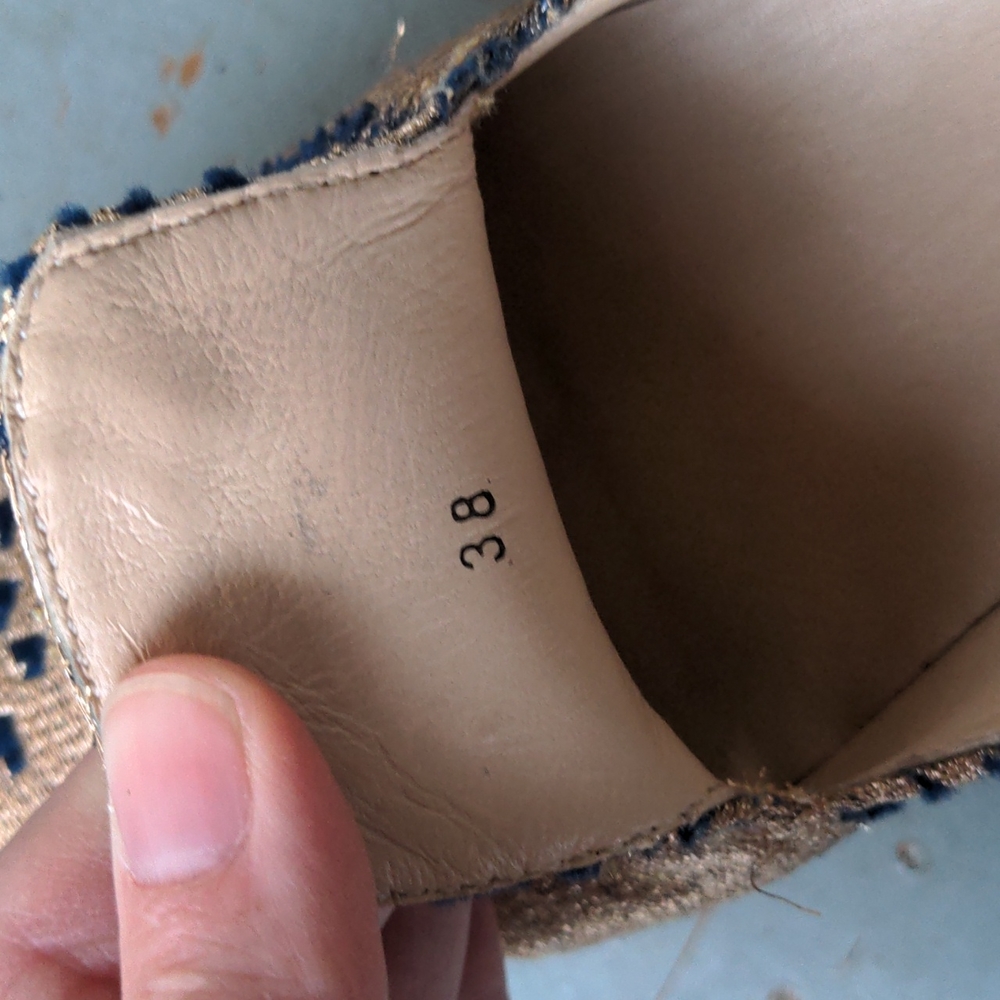 Free People Metallic Gold Loafers with Navy Detailing - Picture 5 of 8